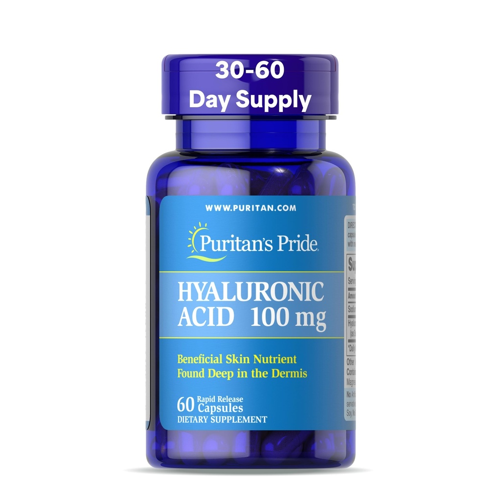 Puritans Pride Hyaluronic Acid 100mg, Συμπλήρωμα διατροφής για ενυδάτωση του δέρματος, 60 κάψουλες ταχείας απελευθέρωσης