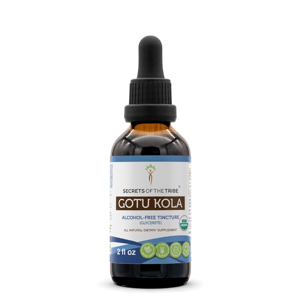Secrets of the Tribe Gotu Kola USDA Organic | Alcohol-Free Extract, High-Potency Herbal Drops | Made from 100% Certified Organic Gotu Kola (Centella asiatica) Dried Herb (2 oz)