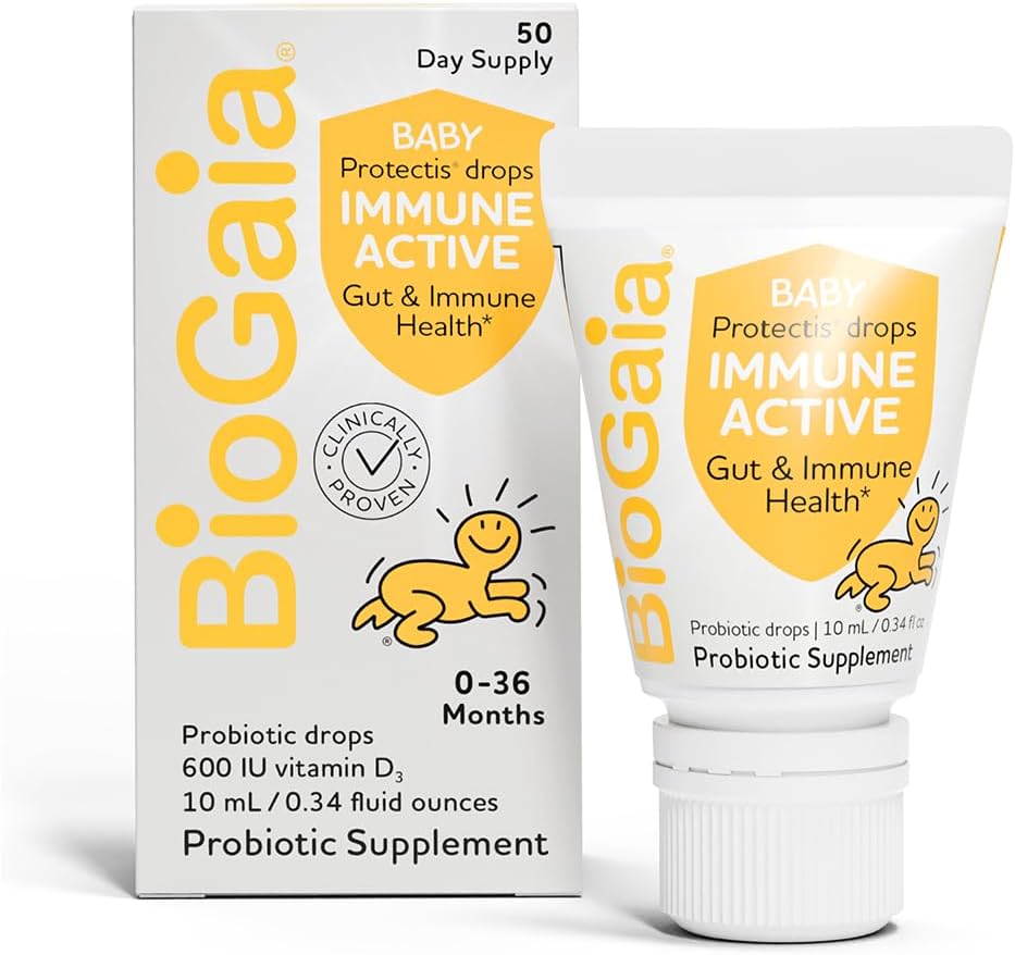 BioGaia Immune Active Baby Probiotic Drops + Vitamin D | for Babies & Toddlers 0-36 Months | Supports Digestive & Immune Health | Allergen, Dairy, Soy & Gluten Free | 50 Day Supply