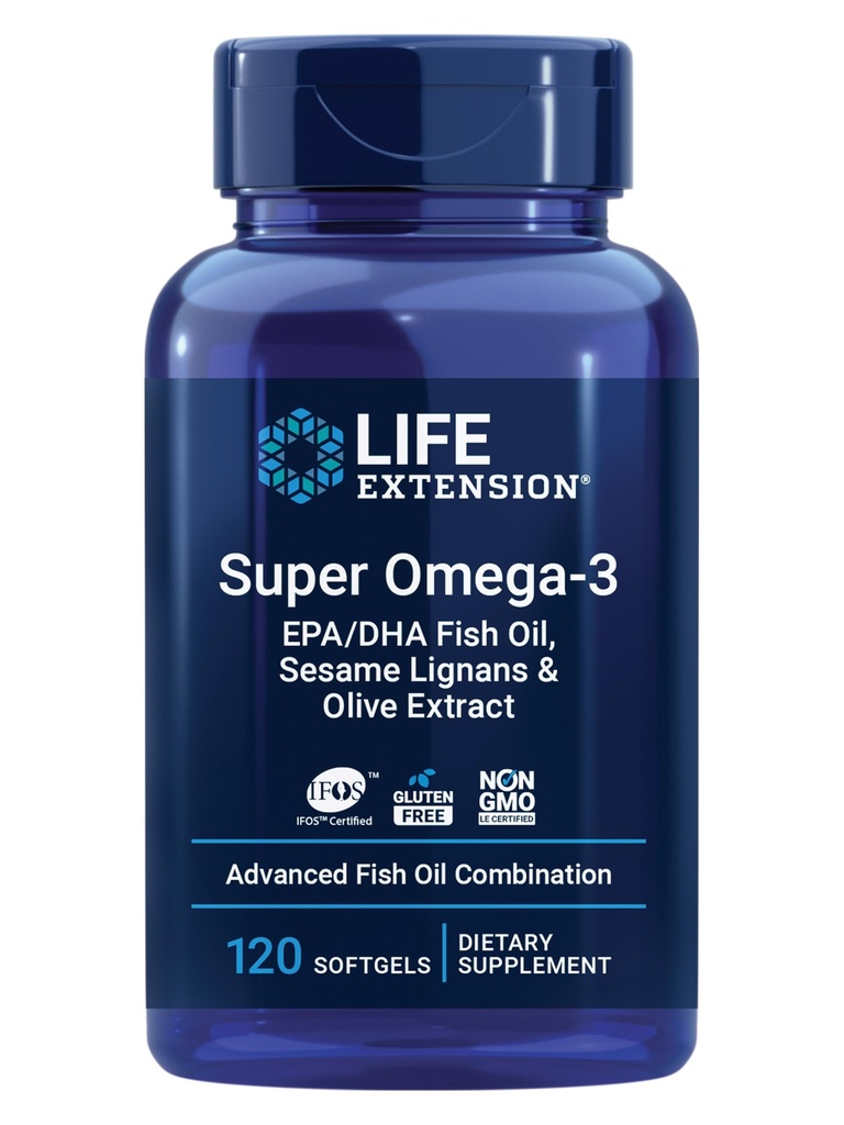 Life Extension Super Omega-3 EPA/DHA Fish Oil, Sesame Lignans & Olive Extract – Cognitive Health, Cholesterol Health Support, Gluten-Free, Non-GMO, 120 Softgels