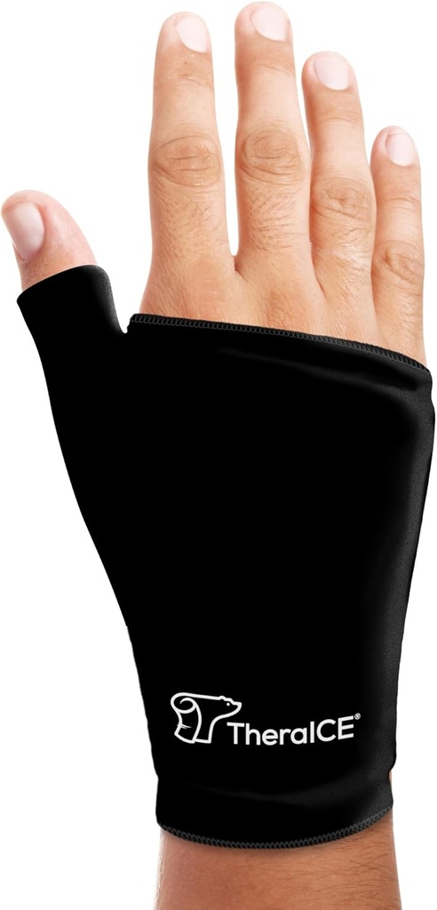 TheraICE Wrist Ice Pack Wrap Thumb Brace για είτε το χέρι για ζεστό & κρύο θεραπεία - Reuseable Soft Gel Glove for Injuries, Carpal Tunnel, Arthritis, De Quervain's Tenosynovitis - Ταιριάζει στους περισσότερους άνδρες - L/XL