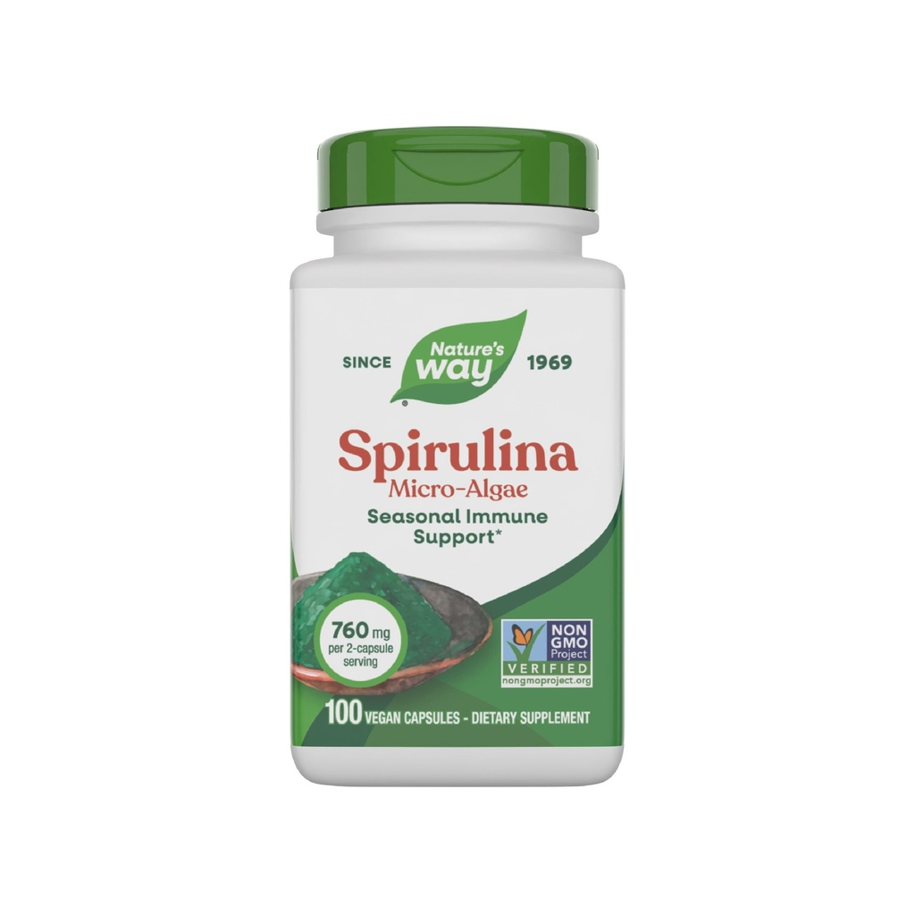 Nature's Way Spirulina Micro-Algae, Εποχική Ανοσολογική Υποστήριξη*, Πηγή Βιταμίνης Α (Beta Carotene), 760 mg ανά Σερβίρισμα, 100 Κάψουλες Vegan (Packaging May Vary)
