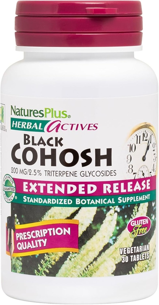 NaturesPlus Herbal Actives Black Cohosh - 30 Tablets - Διατροφική Υποστήριξη για την Ευζωία Κατά τη διάρκεια της εμμηνόπαυσης - Χορτοφαγικά, Χωρίς Γλουτένη - 30 Υπηρεσίες