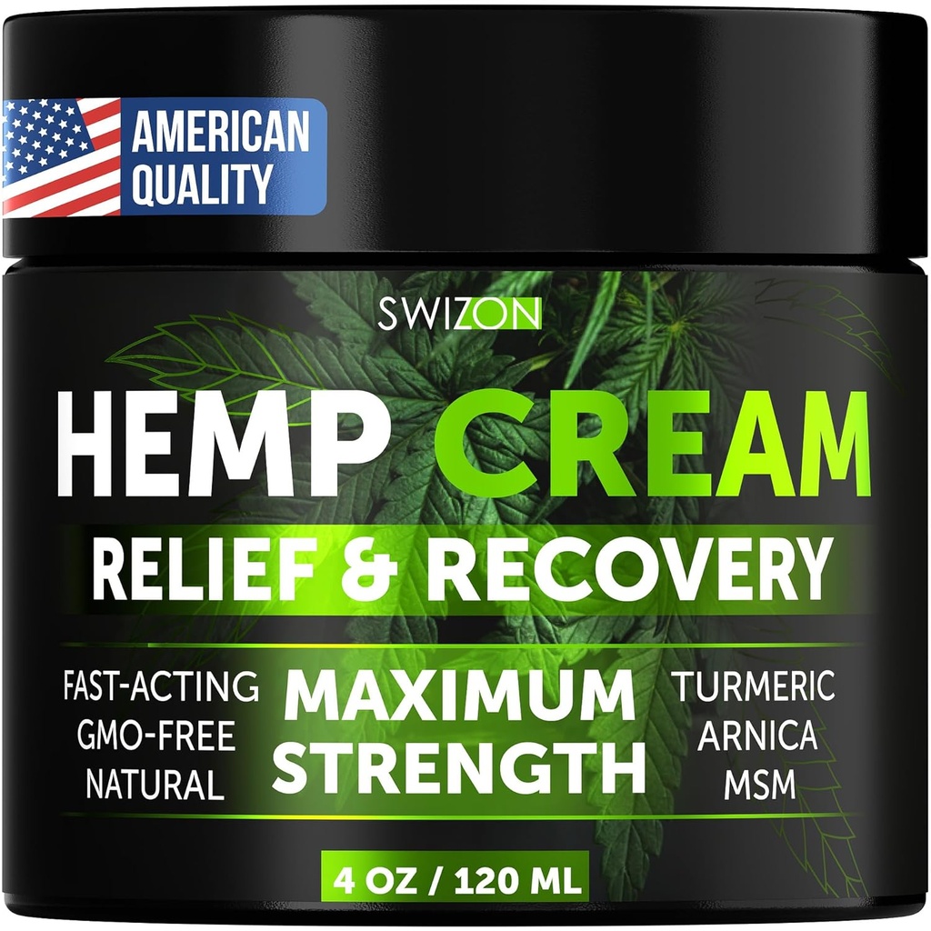 Natural Hemp Cream for Muscles, Joints, Neck, Back, Elbows - Hemp Oil Muscle Relaxer Cream to Soothe Discomfort - Hemp Oil Extract Gel with Arnica, Msm, Turmeric, Menthol Rub - 4 oz