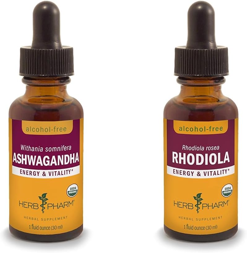 Herb Pharm Ashwagandha & Rhodiola Εκχυλίσματα για Ενέργεια, Ζωτικότητα, Αντοχή & Σταμίνα, 1 Oz Κάθε