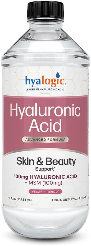 Hyalologic Liquid Hyaluronic Acid Supplement - Υποστήριξη δέρματος με 100mg HA και 100mg MSM - Φυσική ενυδάτωση για το πρόσωπο, τα μάτια και τα χείλη - Υψηλή φόρμουλα μοριακού βάρους - 12 oz