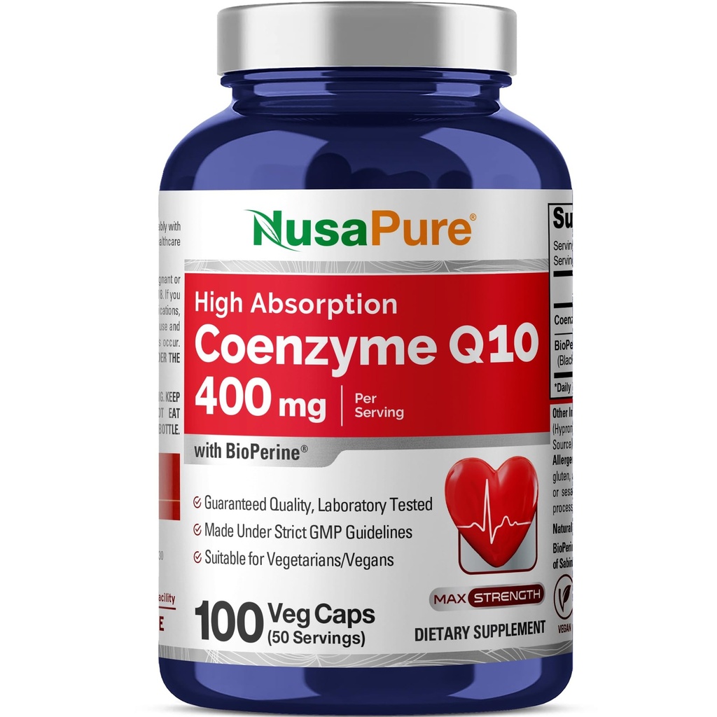 NusaPure CoQ10 400mg 100 Veggie Caps (Vegan, Non-GMO) Συμπλήρωμα συνένζυμου Q10, Αντιοξειδωτικό Ένζυμο COQ-10, Coq 10