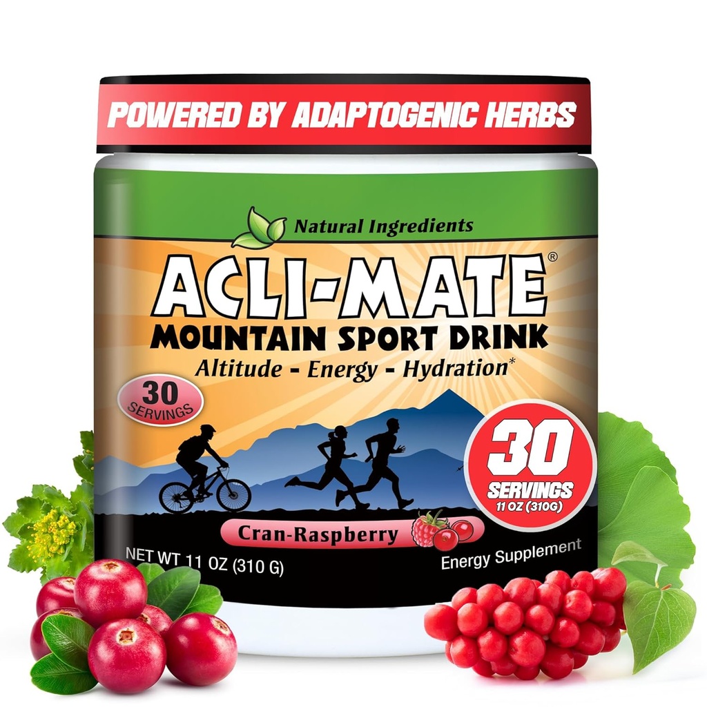Acli-Mate Mountain Sport Drink Mix - Υψηλής Υψόμετρου Ακλιματισμός Ηλεκτρολυτές σκόνης - Ενέργειας σκόνης Mix - Ανάκτηση Ενυδάτωση Ποτό για Τρέξιμο, Πεζοπορία, Ποδηλασία, Ταξίδια & Περισσότερα (1 Tub, CranRaspberry)