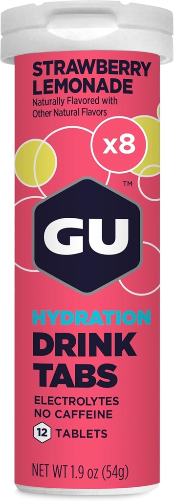 GU Energy Hydration Electrolyte Drink Tablets, Ενισχυμένη αντοχή Sports Drink for Running, Cycling, Triathlon, Strawberry Lemonade, 8-Count (96 Services)