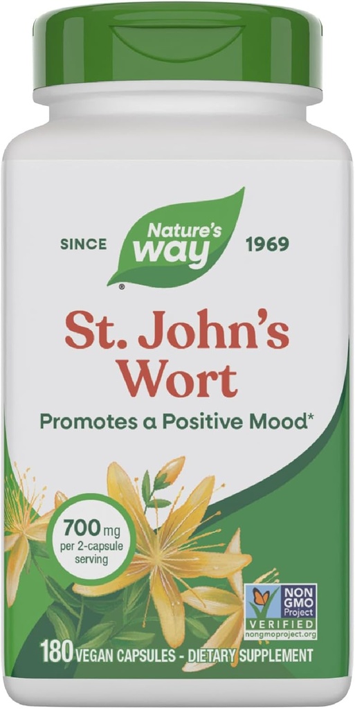 Nature's Way St. John's Wort Herb, Προωθεί ένα Θετικό Outlook*, 700 mg ανά 2-Capsule Service, Μη-GMO Project Επαληθευμένο, Vegan, 180 κάψουλες (Packaging May Vary)