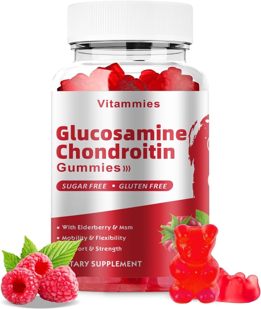 Glucosamine Chondroitin Gummies with MSM & Elderberry Extra Strength - Κοινή Υποστήριξη, Αντιοξειδωτικό Ανοσοποιητικό συμπλήρωμα υποστήριξης για ενήλικες, άνδρες και γυναίκες Ορυκτά, συνένζυμο Q10, DHA - 60 Βατόμουρο Gummies