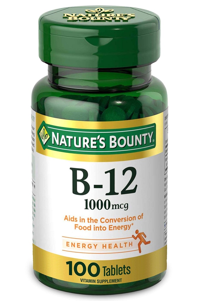 Nature's Bounty Vitamin B12, Υποστηρίζει τον Μεταβολισμό Ενέργειας, 1000 mcg, 100 Count,.
