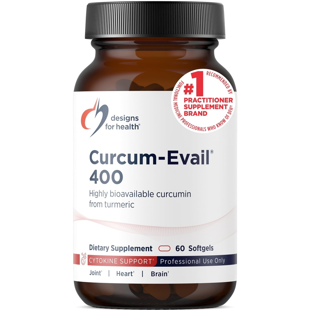 Σχέδια για την υγεία Curcum-Evail 400 - Βιοδιαθέσιμα συμπληρώματα κουρκουμίνης - τεχνολογία γαλακτωματοποίησης Εύας - Curcumin C3 Complex with Turmeric Oil + Βιταμίνη Ε, μη GMO (60 Softgels)