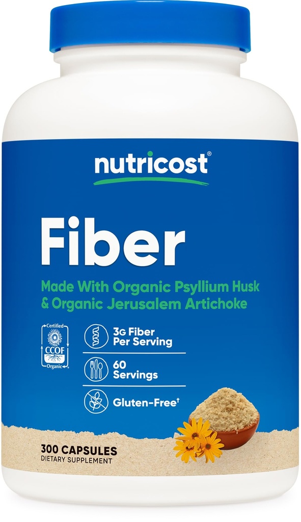 Nutricost Κάψουλες Ίνες με Προβιοτικές Ίνες Συμπλήρωμα 300 Κάψουλες - Κατασκευασμένες με Οργανικό Ψύλλιο Χάσκ & Βιολογικό Ιερουσαλήμ Artichoke, 60 Σερβιέτες, Χωρίς Γλουτένη, 3 G ανά υπηρεσία