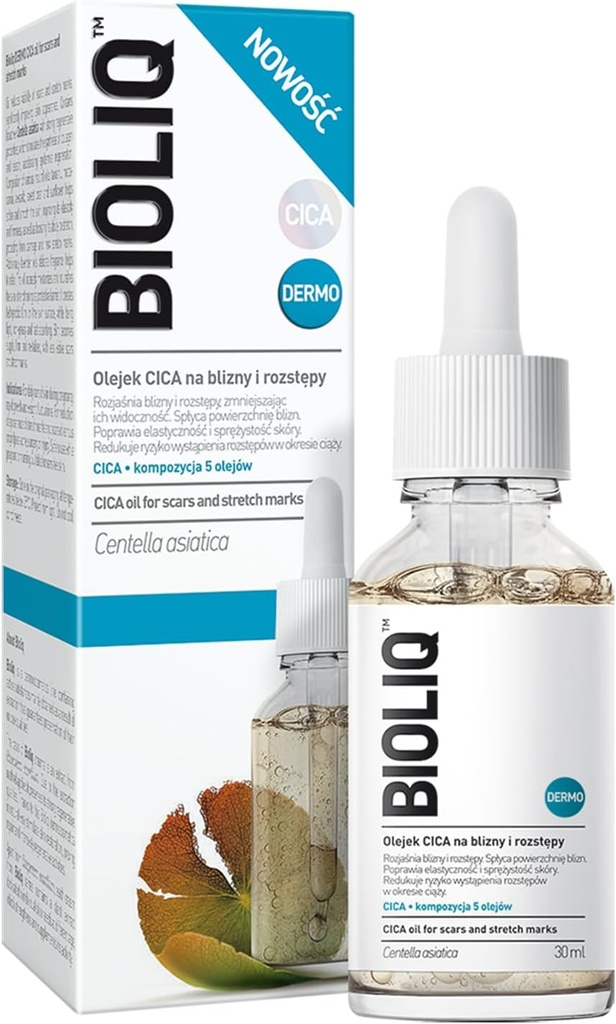 Bioliq - Dermo CICA Λάδι για ουλές και Stretch Marks - μειώνει την ορατότητα, ενισχύει την ελαστικότητα κατά τη διάρκεια της εγκυμοσύνης, 5 έλαια - 30ml