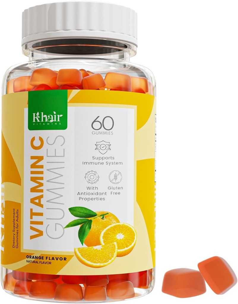 Khair Halal Vitamin C Gummies - Μη ΓΤΟ, Χωρίς γλουτένη, Ζελατίνη, Χωρίς χορτοφάγους - Ανοσοποιητική υποστήριξη Gummies, Haal Delicious Vitamins for Adults & Kids - 60 Gummies