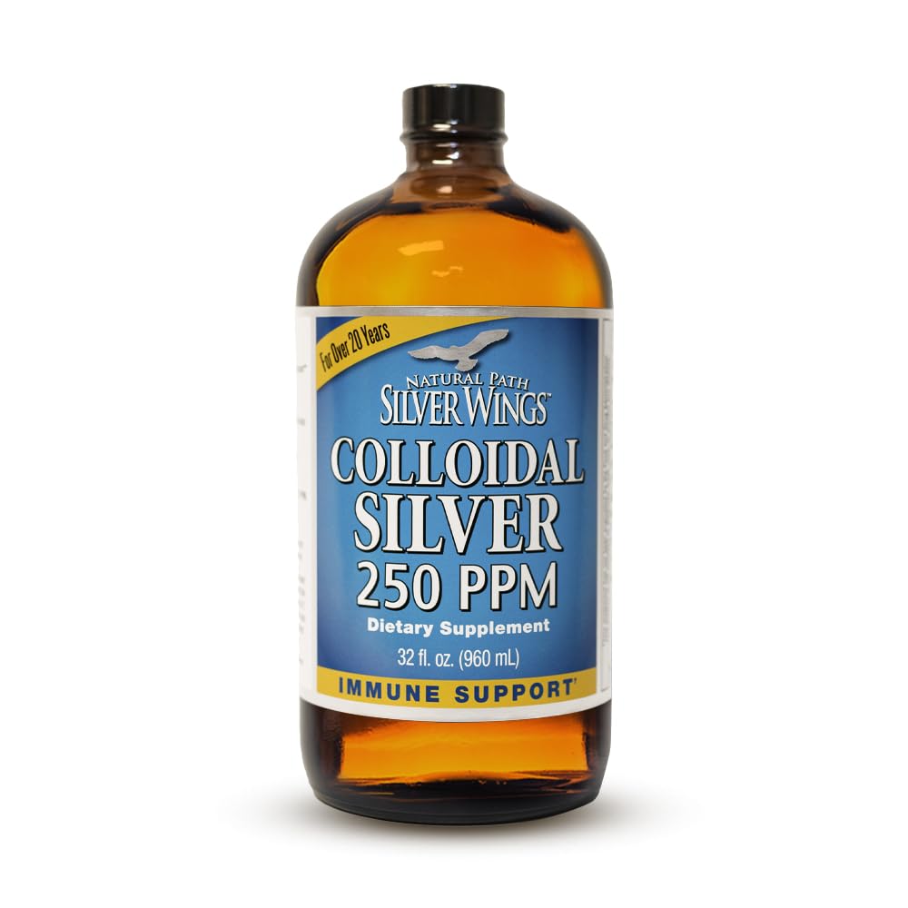 Natural Path Silver Wings Colloidal Silver Liquid - Enhanced Immune Support Supplement - 250ppm (1250mcg) - 32oz