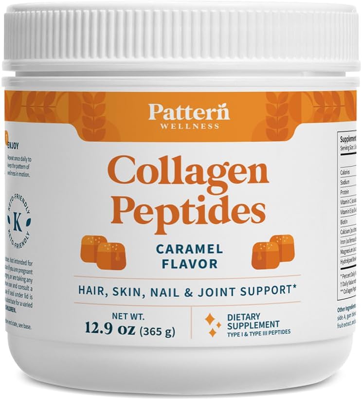 Cattern Wellness Collagen Peptides Powder (Type I & III) - Μαλλιά, νύχια, δέρμα & κοινή υποστήριξη - Grass Fed & Pasture-Raied - Hydrolyzed, Non-GMO, Dairy Free, & Keto-Friendly - Caramel (13 Oz)