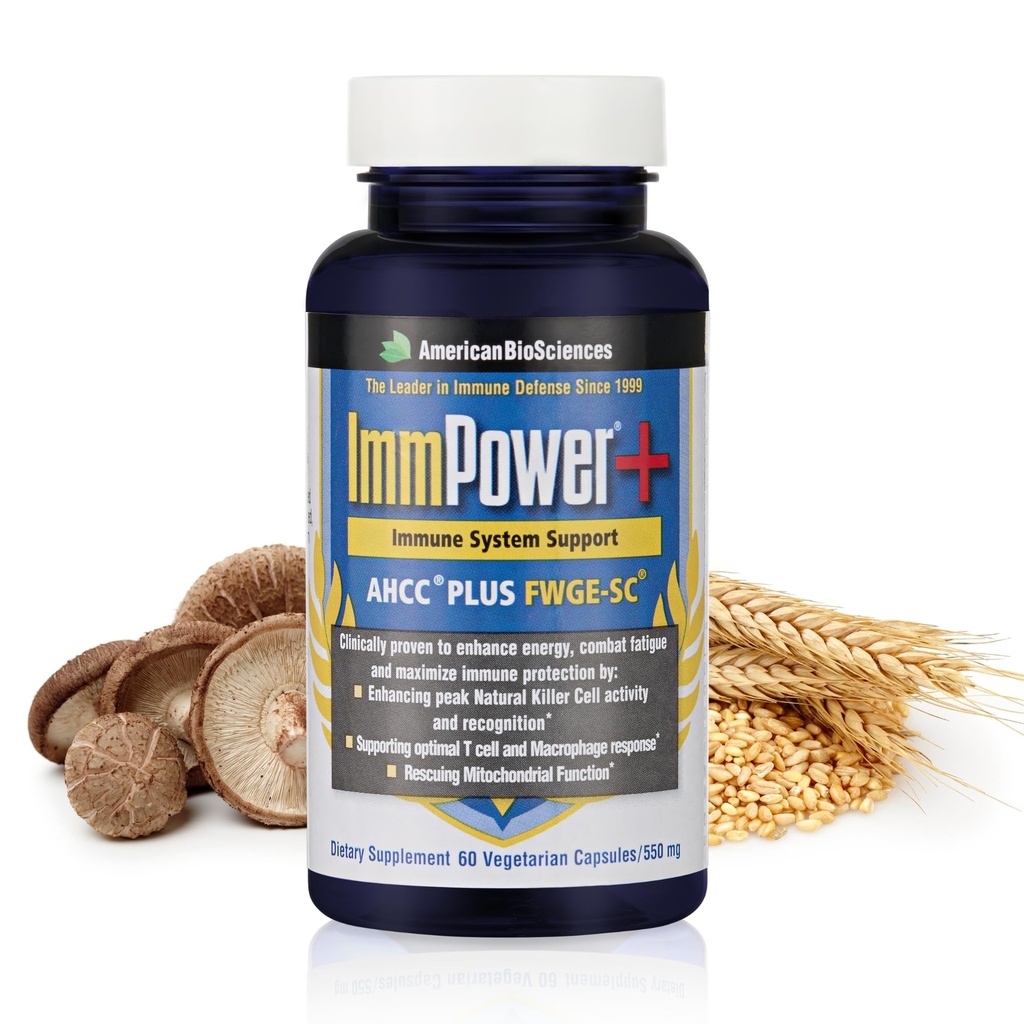 American BioSciences ImmPower Plus, AHCC & Fermented Wheat Germ Extract Βότανο συμπλήρωμα, 550mg ανά καψάκιο για ανοσοποιητική υποστήριξη, Διατηρεί τη φυσική δραστηριότητα των κυττάρων Killer, πακέτο των 1, 60 κάψουλες λαχανικά