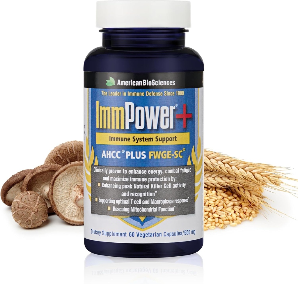 American BioSciences ImmPower Plus, AHCC & Fermented Wheat Germ Extract Βότανο συμπλήρωμα, 550mg ανά καψάκιο για ανοσοποιητική υποστήριξη, Διατηρεί τη φυσική δραστηριότητα των κυττάρων Killer, πακέτο των 1, 60 κάψουλες λαχανικά