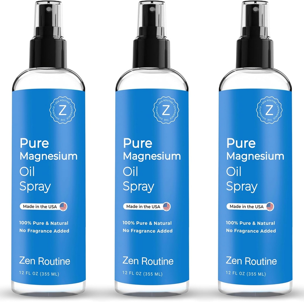 Pure Magnesium Oil Spray 12oz (3 Pack) – Βιολογικό σπρέι μαγνησίου βαθμού USP, επίκαιρο γλυκινικό μαγνήσιο, Λάδι μαγνησίου για τα πόδια, το σώμα, τους μυς και τα πόδια Cr Κατασκευασμένο στις ΗΠΑ