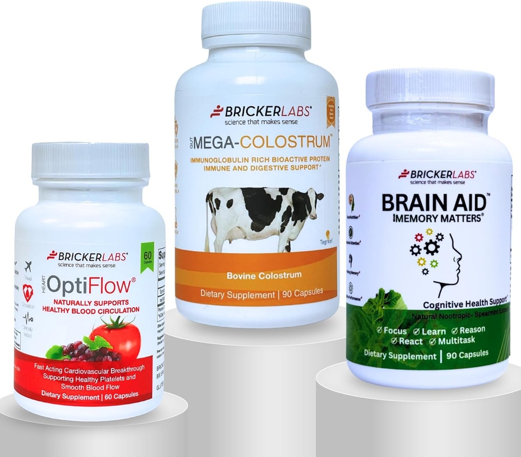 Bricer Labs Travel Wellness Bundle: Optiflow Blood Flow Optimizer, κάψουλα του συστατικού Ανοσοποιητική Άμυνα και εγκεφαλική βοήθεια Μνήμη θέματα για την υγεία του εγκεφάλου