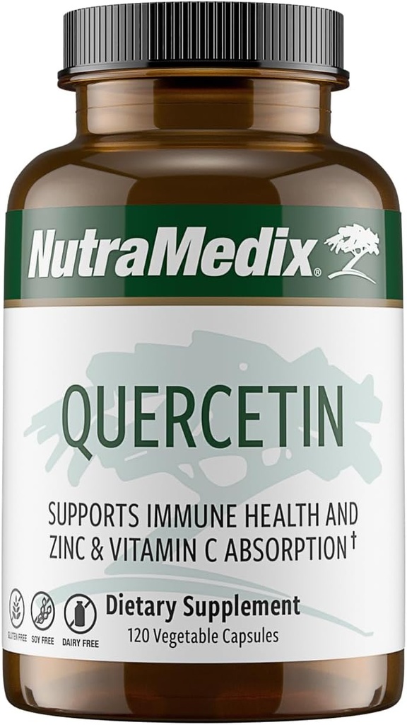 NutraMedix Quercetin - Quercetin 500mg Κάψουλες - Αντιοξειδωτικό & ανοσοποιητικό συμπλήρωμα υποστήριξης για την υγεία της καρδιάς - Βοηθήματα σε ψευδάργυρο & βιταμίνη C απορρόφηση (120 κάψουλες χορτοφάγων)