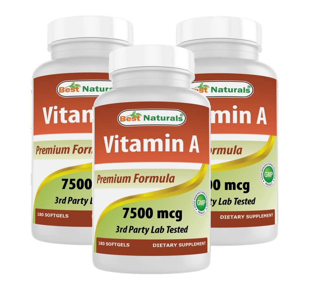 Best Naturals Vitamin A 25000 IU (7500 mcg), Non-GMO Formula Supports Healthy Vision & Immune System and Healthy Growth & Reproduction, 180 Softgels (180 Count (Pack of 3))