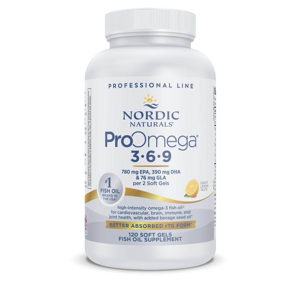 Σκανδιναβικά φυσικά ProOmega 3-6-9, Λεμόνι Γεύση - 120 μαλακά γέλη -1360 mg Omega-3 - EPA & DHA με Προστιθέμενη GLA - Υγιεινό δέρμα, Γνωστική, Θετική Mood - Μη ΓΤΟ - 60 Μερίδες