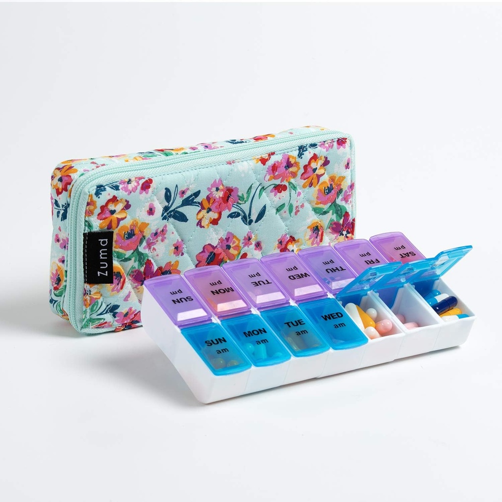 Weekly Pill Organizer 2 φορές την ημέρα, Zumd Pill Box 7 ημέρα με χαριτωμένο Quilted υπόθεση ύφασμα Zipper, Travel Pill περίπτωση Am Pm για την ιατρική βιταμίνη Organizer