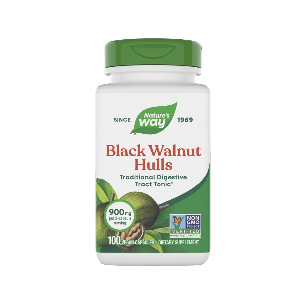 Nature's Way Black Walnut Hulls, Traditional Digestive Tract Tonic*, 900 mg ανά 2-Capsule Serving, Μη-GMO Project Επαληθευμένο, Vegan, 100 κάψουλες (Packing May Vary)