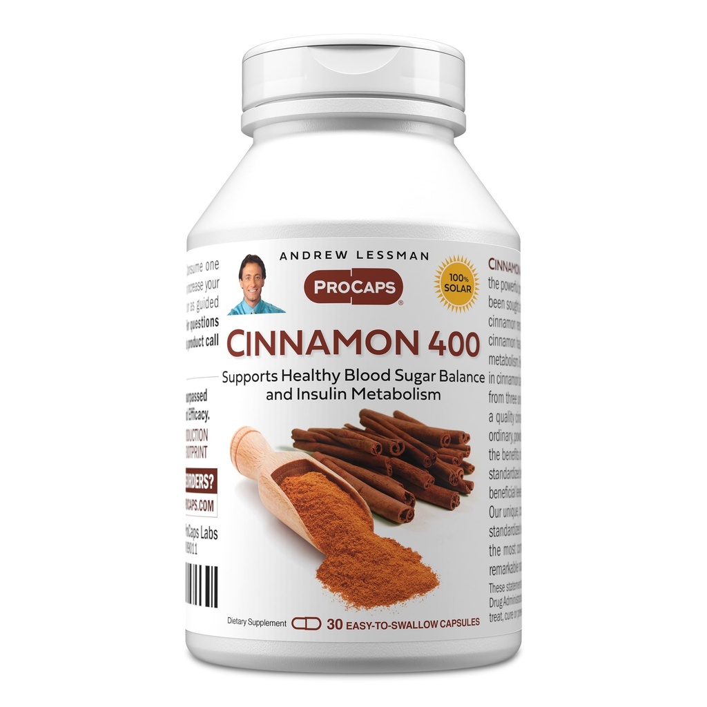 ANDREW LESSMAN Κανέλα 400mg - 30 Κάψουλες - Υψηλή ισχύς, τυποποιημένο εκχύλισμα. Χωρίς Πρόσθετα. Μικρά Εύκολα Καταπιείτε Καψάκια