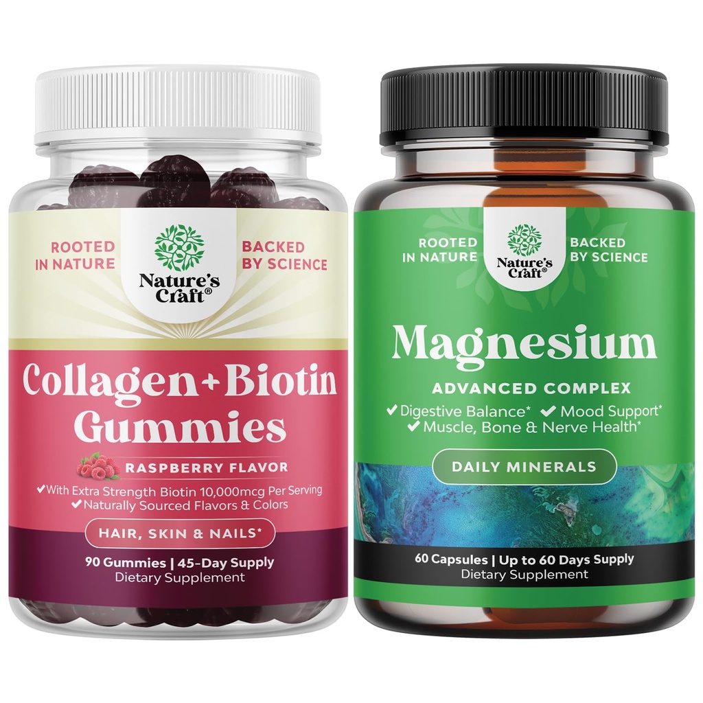 Δέσμη από δέρμα μαλλιών και νύχια Gummies για τις γυναίκες - Επιπλέον δύναμη Βιοτίνη και κολλαγόνο Gummies για τις γυναίκες Καρφιά δέρματος μαλλιών Υποστήριξη και υψηλή απορρόφηση Magnesium Complex συμπλήρωμα για το στομάχι & πέψη