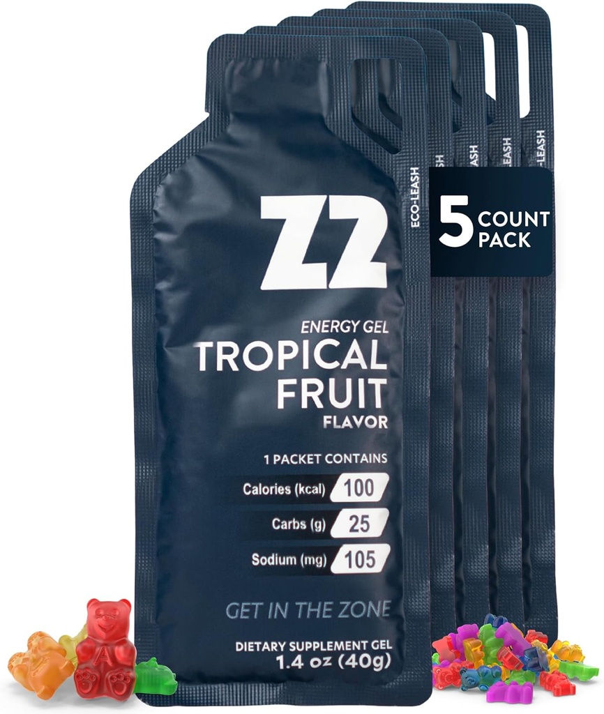 Z2 Tropical Fruit Energy Gel Performance - 25g Carb, 105mg Νάτριο, ηλεκτρολύτες, προ & κατά τη διάρκεια προπόνησης, ενισχύει την αντοχή για τρέξιμο, ποδηλασία, ποδηλασία, και σπορ - 5-Count Pack