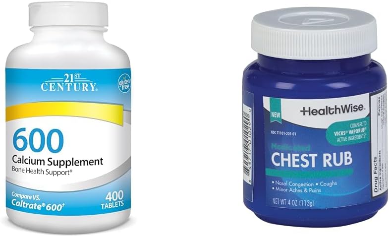 21st Century Calcium 600mg Δισκία 400 Count & HealthWise Medicated Chest Rub 4oz Βήχας Καταπιεστικό