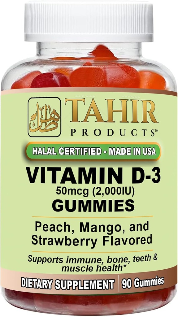 Tahir Halal Vitamin D3 2000 IU Gummies – Υποστηρίζει την υγεία των οστών και του ανοσοποιητικού, προωθεί τη λειτουργία των μυών, χωρίς γλουτένη, χωρίς ζελατίνη, 90 φυσικές γεύσεις γεύσης φρούτων, που κατασκευάζονται στις ΗΠΑ – Halal Certified