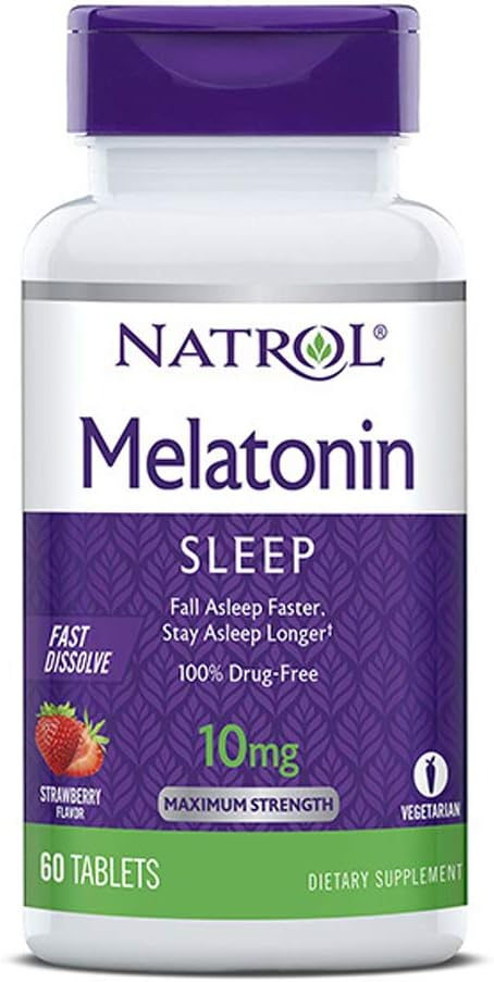 Natrol Μελατονίνη Ύπνος Μέγιστη Ισχύς γρήγορα διαλύουν τη γεύση φράουλας 10 mg 60 δισκία (πακέτο του 2)