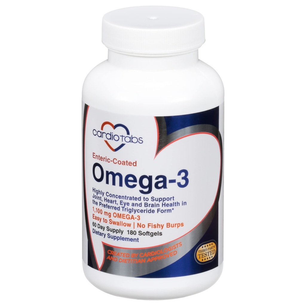 Ω-3 Enteric-Coated Fish Oil Συμπληρώματα, Τριγλυκερίδια Form, 1100 mg Ολικά Ω-3 Λιπαρά Οξέα, Μη-Dairy και Gluten-free, Special Enteric Coated Softgels for No Fishy Burps - 180 Count