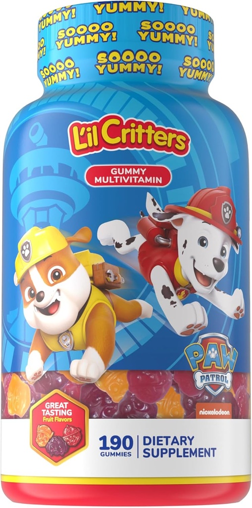 L’il Critters Paw Patrol Gummy Vites Καθημερινή Gummy Πολυβιταμίνη για τα παιδιά, βιταμίνη C, D3 για ανοσοποιητική υποστήριξη Cherry, πορτοκαλί και άρωμα βατόμουρο, 190 Gummies