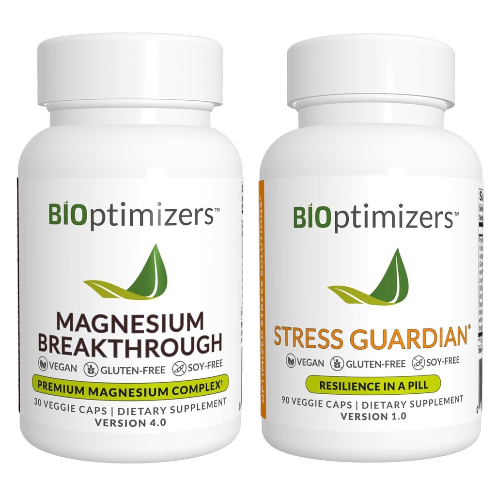 BiOptimizers Magnesium Breakthrough 4.0, (30 κάψουλες) & Stress Guardian, (90 κάψουλες) - Φυσικός ύπνος, εγκέφαλος, και το άγχος συμπλήρωμα υποστήριξης Bundle