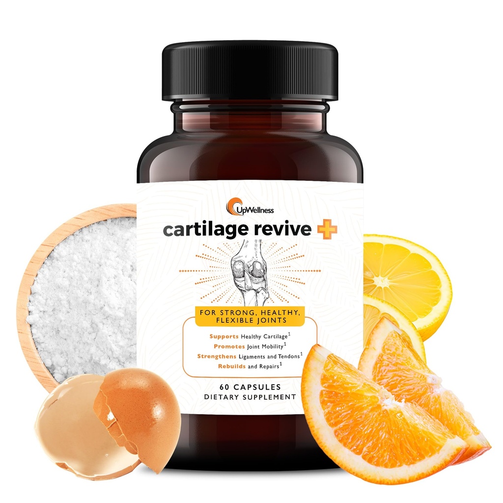 UpWellness Cartilage Revive + Κοινό συμπλήρωμα υποστήριξης για άνδρες και γυναίκες με κολλαγόνο τύπου ΙΙ για αρθρώσεις - D-Glucosamine Sulfate, MSM, βιταμίνη D3, βιταμίνη C και περισσότερα - 60 κάψουλες