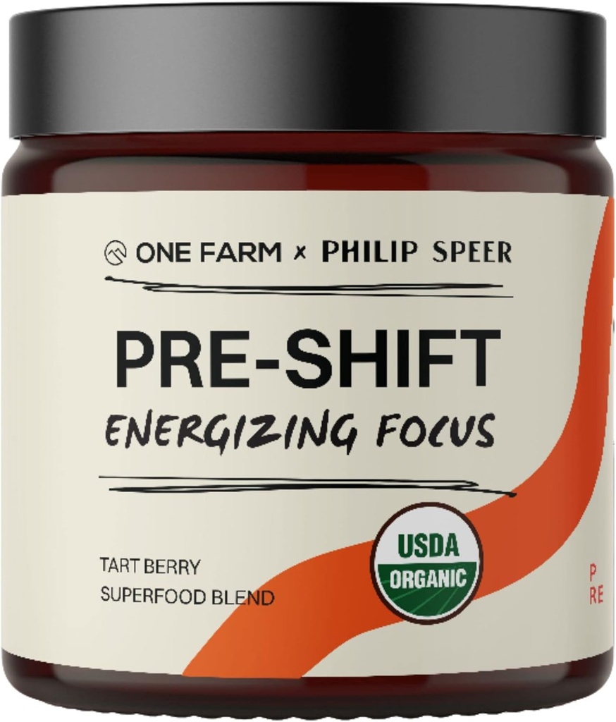 Pre-Shift Energizing Focus, Organic Adaptogenic Herbal Supplement for Zen-Like Focus Before Work with Reishi, Cordyceps, Matcha, Maca, Goji, and Black Currant - 45 Servings