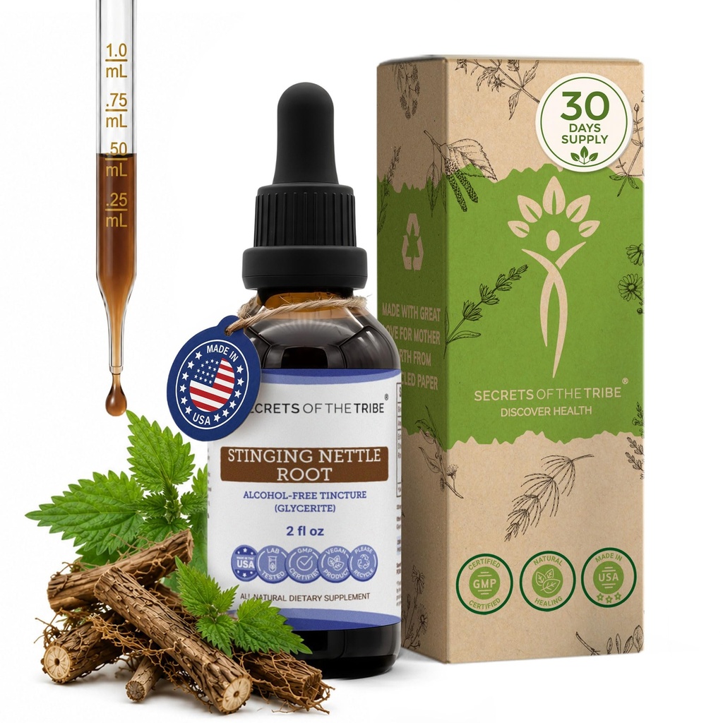 Μυστικά της φυλής Stinging Nettle Υγρό εκχύλισμα χωρίς αλκοόλ, Stinging Νετλ (Urtica Dioica) Αποξηραμένη Ρίζα (2 FL OZ)