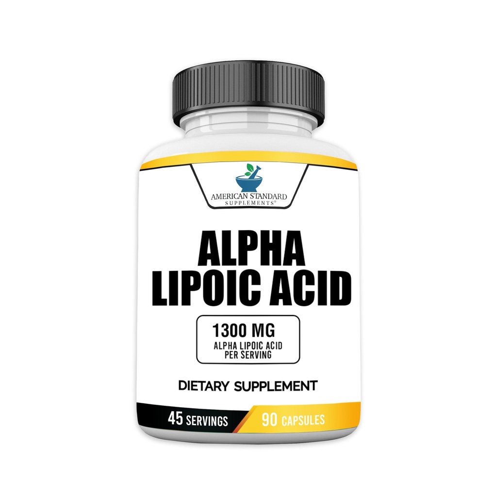 American Standard Συμπληρώματα Alpha Lipoic Acid 1300mg ανά υπηρεσία - Vegan, Χωρίς γλουτένη, μη ΓΤΟ, 90 κάψουλες, 45 εξυπηρετούν
