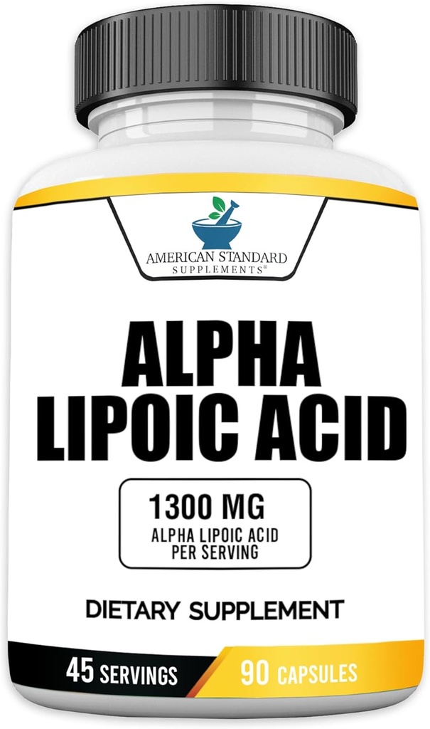 American Standard Supplements Alpha Lipoic Acid 1300mg Per Serving - Vegan, Gluten Free, Non-GMO, 90 Capsules, 45 Servings