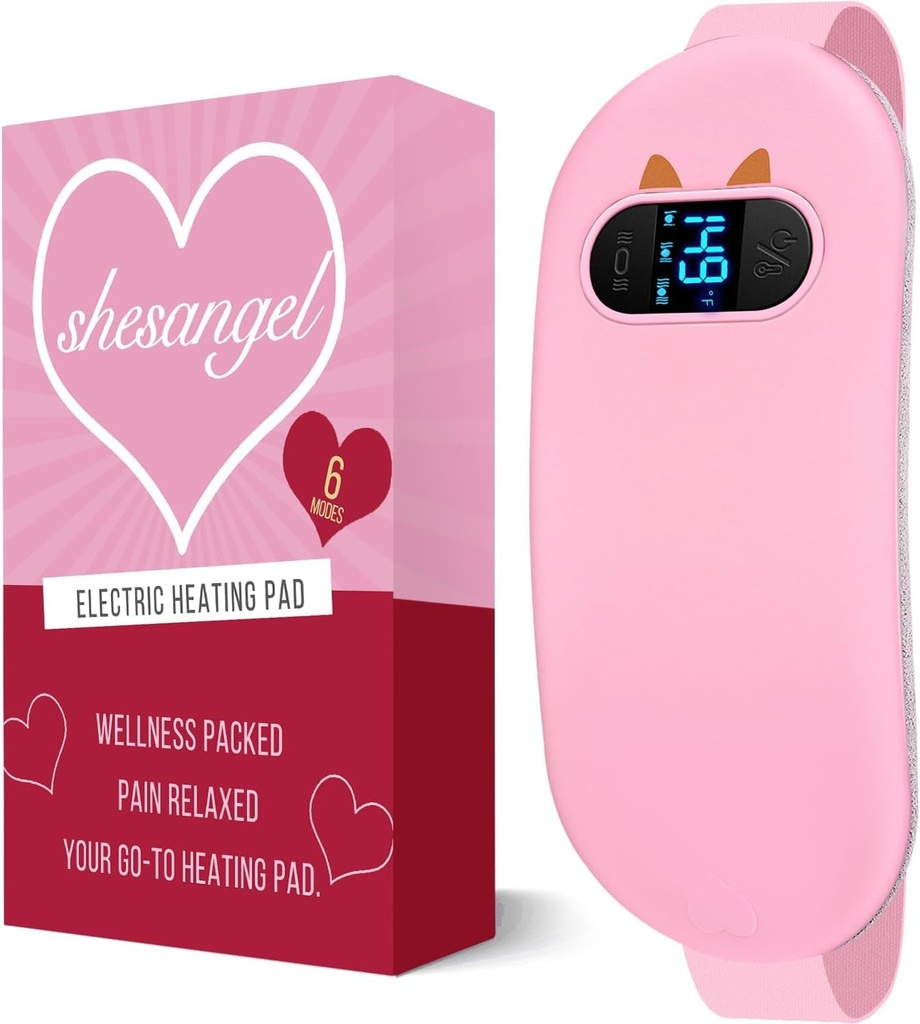 Φορητή μονάδα θέρμανσης για την περίοδο Cramps: Cordless έμμηνο δοχείο θέρμανσης με 6 επίπεδα θερμότητας και 6 τρόπους μασάζ, 3s γρήγορο δώρο θέρμανσης για γυναίκες και κορίτσια (Pink)