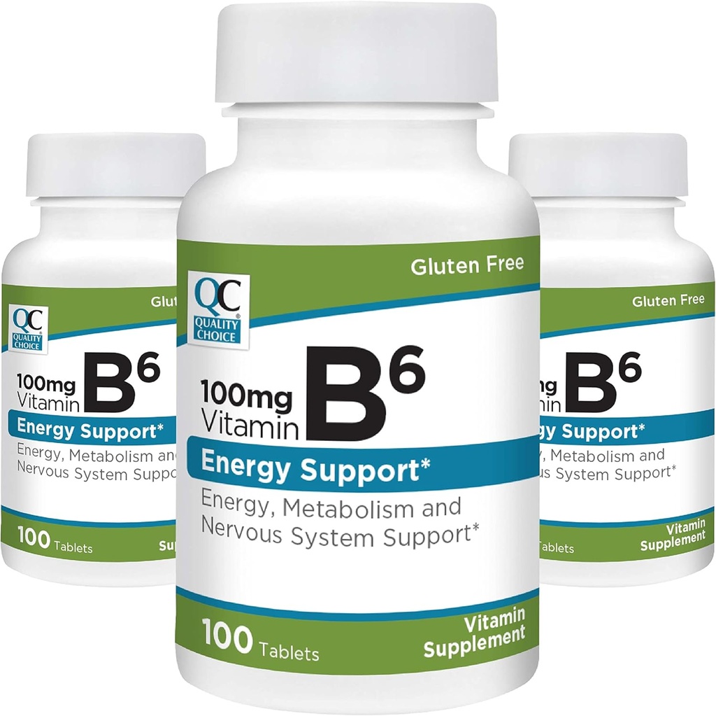 Quality Choice Βιταμίνη B6 100mg 100 Count Φιάλες Δισκίων (3 Συσκευασία)