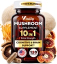 Κάψουλες Συμπλήρωμα Lions Mane - ΗΠΑ Made 10 in 1 Mushroom Supplement - Mushroom Complex with Lions Mane, Cordyceps, Turkey Tail, Reishi, Shiitake for Cognative & Immune Support - 120 Count