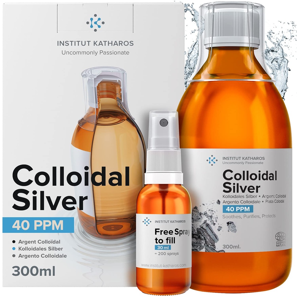 Κολλοειδές υγρό αργύρου 10 fl oz & Spray για πλήρωση ● Bioactive Hydrosol Silver Water ● Natural Immune Support Nano Sol Supplement Sol Sol Sol Sol Sol Solution ● Ionic Minerals 40 PPM ● Organic Structured Plata Coloidal