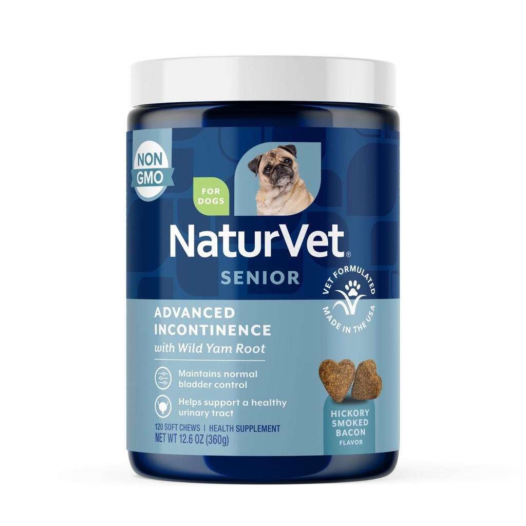 NaturVet Senior Advanced Incontinence Dog Supplement – Βοηθά τον έλεγχο της ουροδόχου κύνας υποστήριξης, κανονική ούρηση – Περιλαμβάνει συνεργιστικό μείγμα βοτανικών – 120 Ct. Μαλακά μάσημα